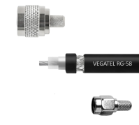 Кабельная сборка VEGATEL RG-58 A/U Сu (ГОСТ, PVC, многожильный, черный) (SMA-male - N-male) 1м