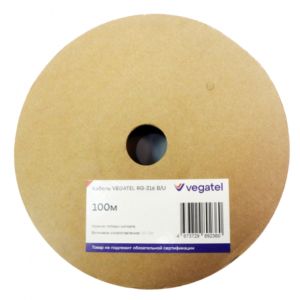 Кабель коаксиальный VEGATEL RG-316 B/U, бухта 100 м