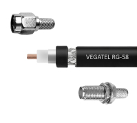 Кабельная сборка VEGATEL RG-58 A/U (ГОСТ, PVC, черный) (SMA-male - SMA-female) 1м